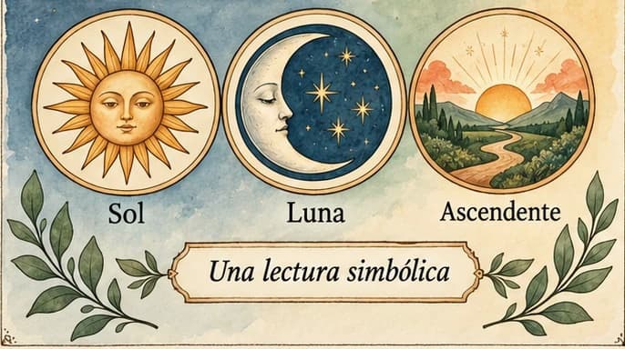 Ilustración en acuarela: el Sol, la Luna y el Ascendente, las tres claves de tu forma de ser